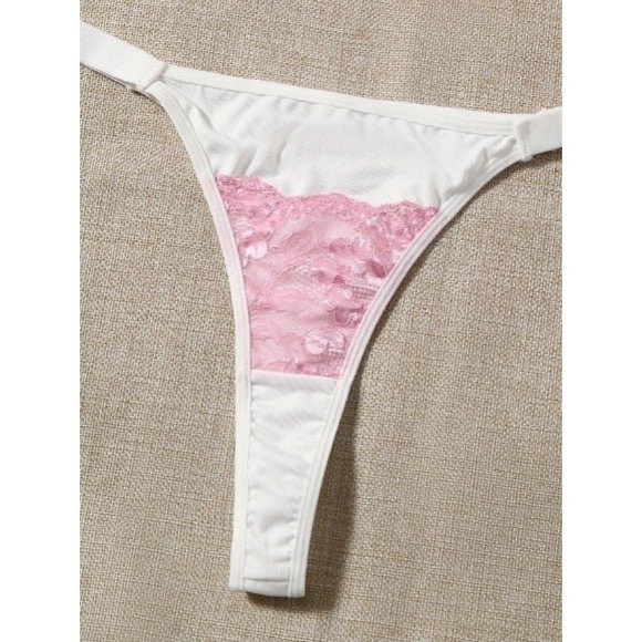 US Size 14 Plus (1X) Pink & White Contrast Lace Bra & Panty Lingerie Set - Picture 3 of 5